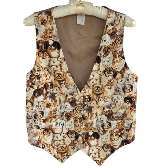 VTG 90s Saddle River Puppy Dog Vest Small | Dog Print Preppy Classic Cottagecore - Picture 2 of 9